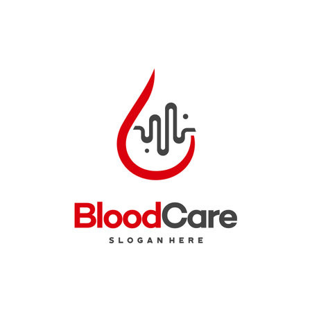 Blood Care Logo designs, Blood with Pulse symbol icon vectorのイラスト素材