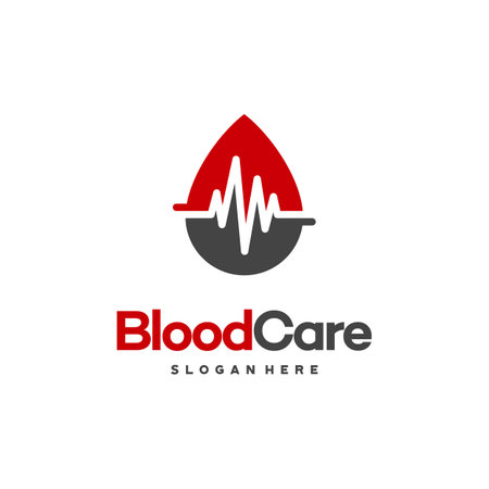 Blood Care Logo designs, Blood with Pulse symbol icon vectorのイラスト素材