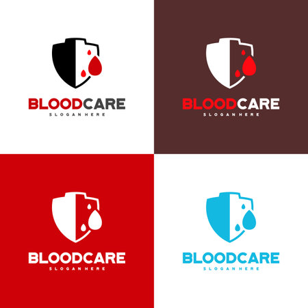 Blood Shield logo designs concept vector, Blood Care logo designs template with color variationのイラスト素材