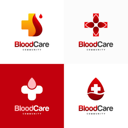 Set of Blood Care logo designs Concept vector, Blood and Plus logo Healthcare symbol icon vectorのイラスト素材