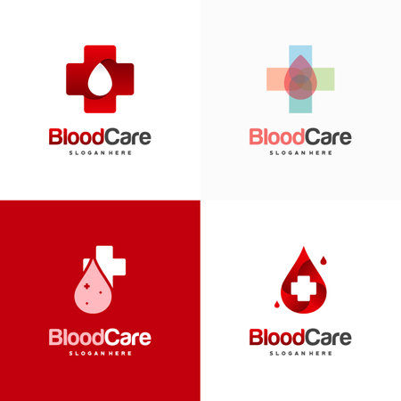 Set of Blood Care logo designs Concept vector, Blood and Plus logo Healthcare symbol icon vectorのイラスト素材
