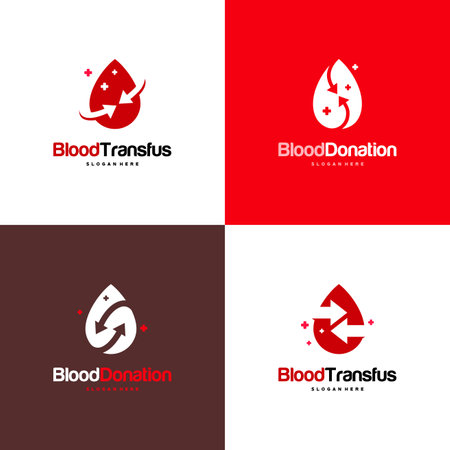Set of Blood Donor logo designs Concept vector, Blood Transfusion logo template, Droplet symbol icon vectorのイラスト素材