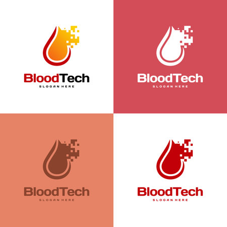 Pixel Blood logo symbol, Blood Healthcare logo designs template, Blood Technology logo designs concept vectorのイラスト素材