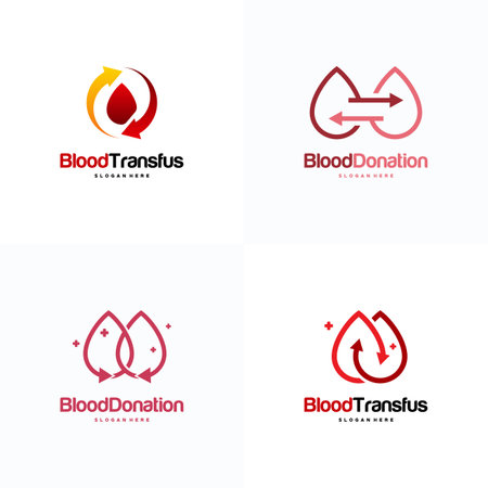 Set of Blood Donor logo designs Concept vector, Blood Transfusion logo template, Droplet symbol icon vectorのイラスト素材