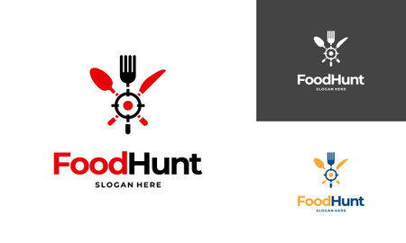 Food Hunter logo designs concept vector, Food Restaurant logo symbol icon templateのイラスト素材