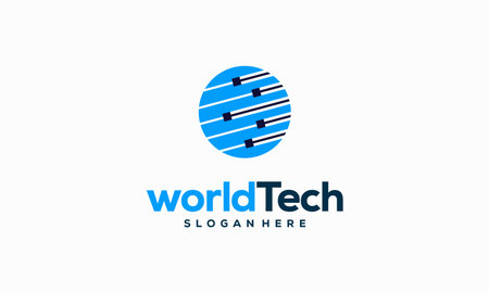 Modern World Tech logo designs concept vector illustration, Abstract Circle Technology logo template, Wire Tech logo designs vectorのイラスト素材