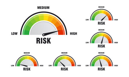 Set of High risk concept on speedometer vector illustration, Speedometer icon. Colorful infographic gauge element vectorのイラスト素材