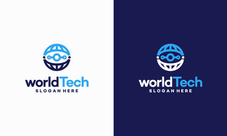 Modern World Tech logo designs concept vector illustration, Abstract Circle Technology logo template, Wire Tech logo designs vectorのイラスト素材