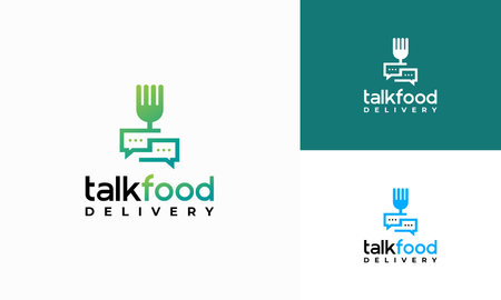Food Talk Logo template designs vector illustration, ordering food or chat bubbles with a forkのイラスト素材