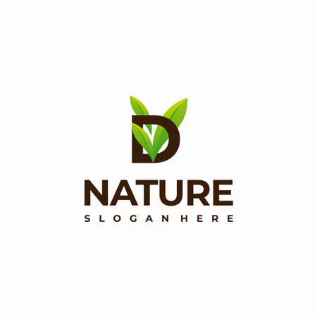 D letter leaf initial nature Logo designs, Modern Letter green Nature logo vector icon illustrationのイラスト素材
