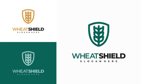 wheat shield logo designs concept vector, Grain logo template symbolのイラスト素材