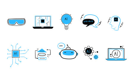 A collection of hand-drawn icons representing various concepts related to artificial intelligence.のイラスト素材
