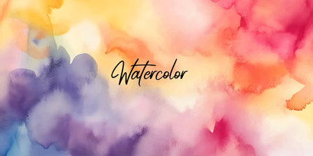 A colorful, abstract watercolor background with a blend of purple, yellow, and red hues.のイラスト素材