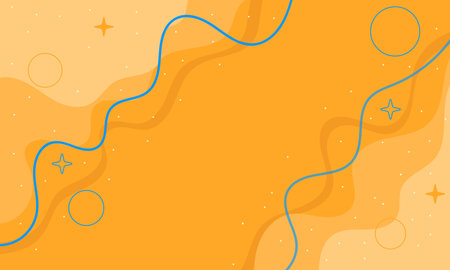 A colorful abstract background with orange and blue shapes, stars, and circles.のイラスト素材