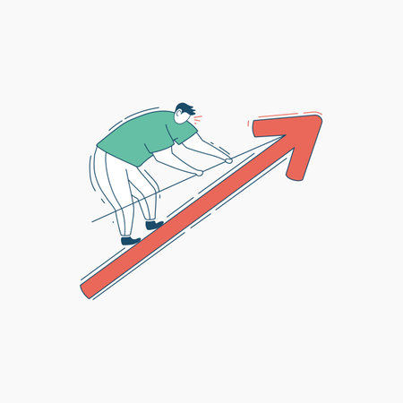 A man pushing an upward red arrow symbolizing growth and success.