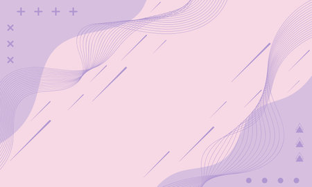 An abstract background with wavy lines, geometric shapes, and a pastel purple color palette.のイラスト素材