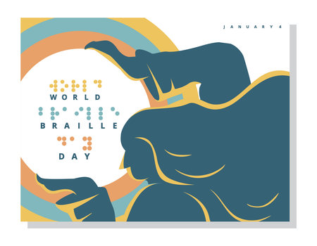 An abstract illustration celebrates World Braille Day with a stylized figure interacting with braille text.のイラスト素材