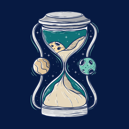 Hand drawn Cosmic Hourglass â€“ Surreal Time and Space Illustration