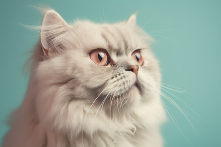 Close up of persian cat on blue background. Filtered image processed vintage effect.