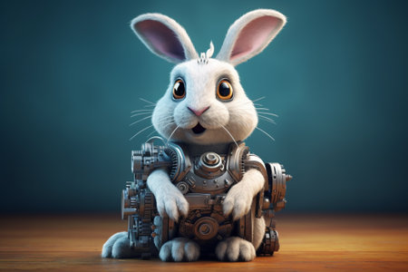Easter bunny with a robot. 3d rendering. toning.の素材