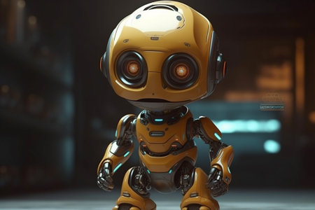 3d rendering of a robot in front of a dark background.の素材