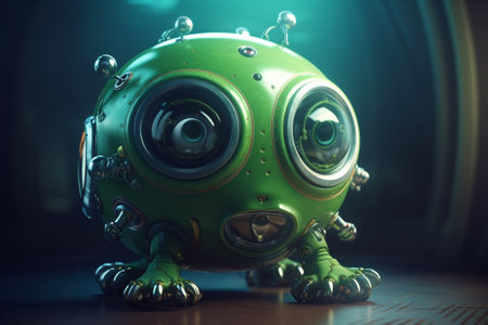 Vintage green robot on a dark background. 3d rendering.の素材
