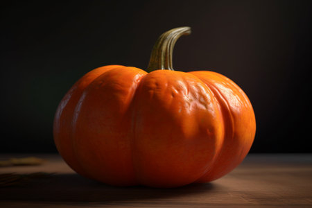 Pumpkin on a wooden table, dark background, still lifeの素材