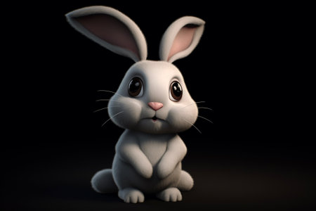 3D Render of a Cute Easter Bunny with a black backgroundの素材