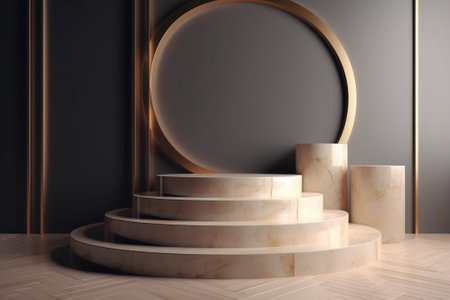 Abstract 3d rendering of minimal geometric forms. Mock up podium for product presentation.の素材