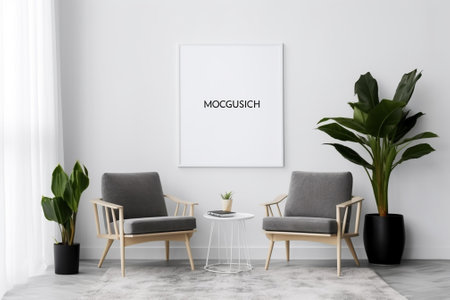 Mock up poster frame in interior background, Scandinavian style, 3d renderの素材