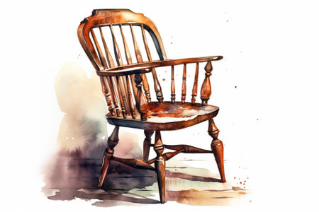 Wooden chair on a white background. Watercolor and ink illustrationの素材