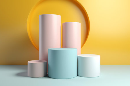 3d render of abstract geometric forms. Minimal scene with podiums for product presentation.の素材