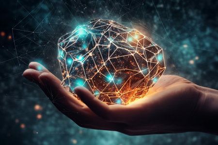 View of a Man holding a 3d rendering network sphere - 3d renderingの素材
