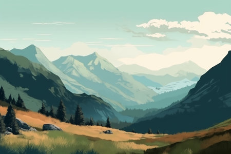 Beautiful landscape with mountains in the background. Vector illustration. EPS 10の素材