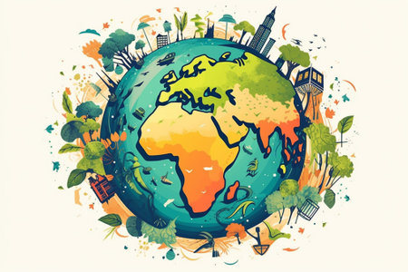Ecology and environment concept. Vector illustration of planet earth in cartoon style.の素材