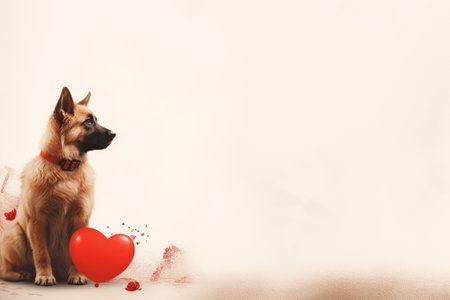 Valentine's Day background with dog and red heart on whiteの素材