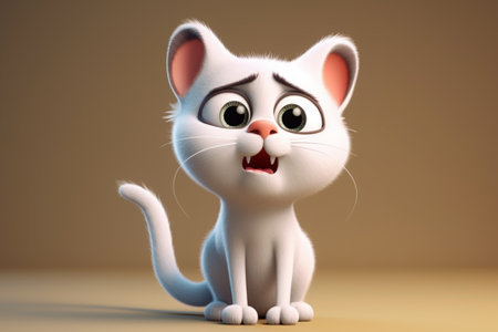 Cute cartoon cat with funny expression. 3D rendering illustration.の素材
