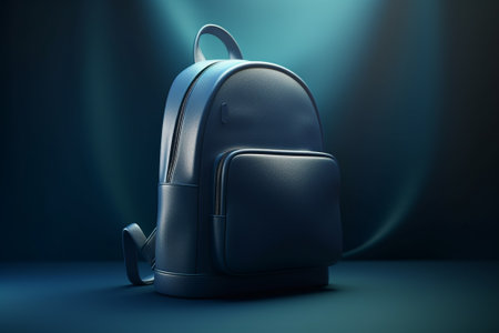 Black backpack on a dark blue background. 3d rendering mock upの素材