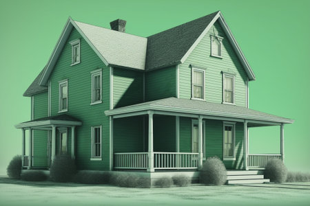 3d rendering of a modern cozy house in the countryside. Green colorの素材