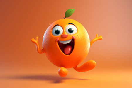 Orange character with happy expression on orange background. 3D illustration.の素材