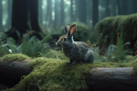 Rabbit in the forest. Cute rabbit in the forest.の素材
