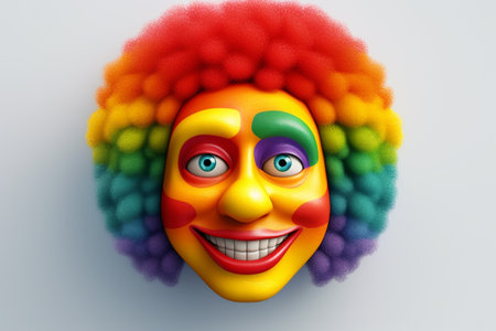 3d rendering of a clown with a colorful wig on white backgroundの素材