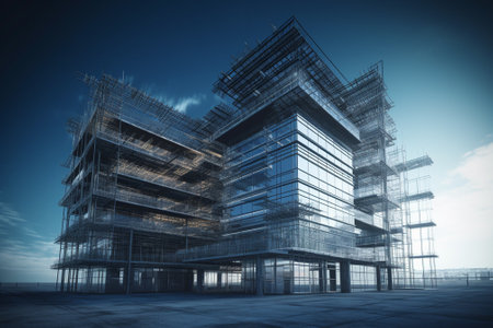3D render of a modern office building. Architectural background.の素材