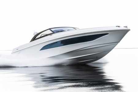 Speedboat isolated on white background. 3d render. Side view.の素材