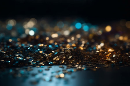 glitter vintage lights background. silver, blue and gold. de-focusedの素材