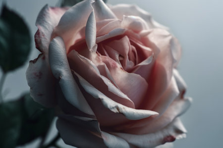 Beautiful pink rose on a white background, close-up.の素材