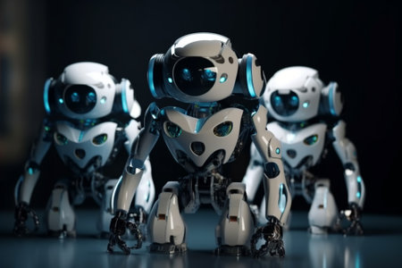 Robot toys on dark background. 3d rendering. Robot toyの素材