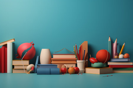 3d illustration of childrens room with books, pencils and toysの素材