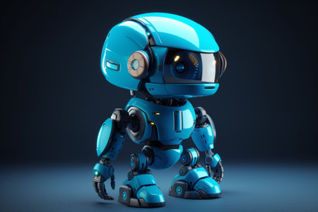 3d render of a robot with blue background. 3d illustration.の素材