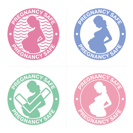 Set of stamp for products that are allowed for pregnant women. Pregnancy safe signのイラスト素材